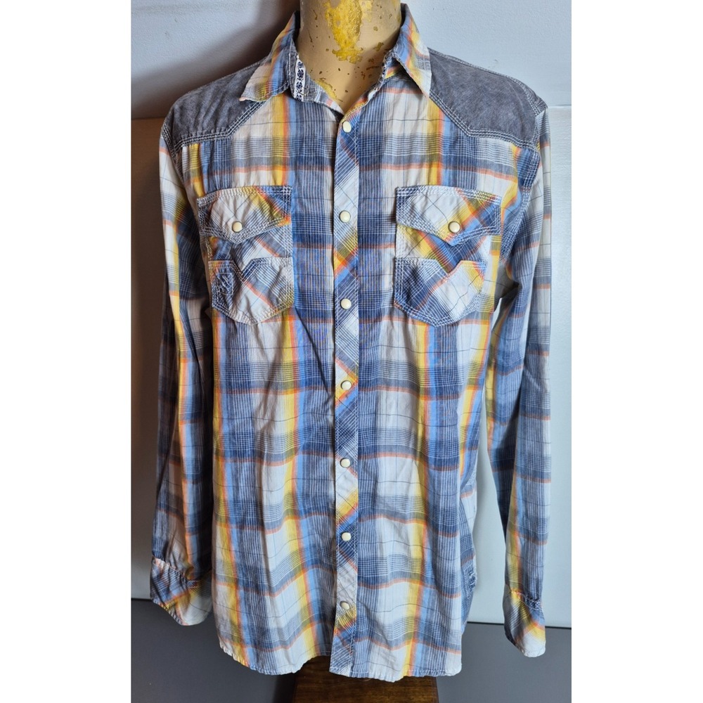 BKE Buckle Mens Snap-Button Western Plaid Shirt L Large